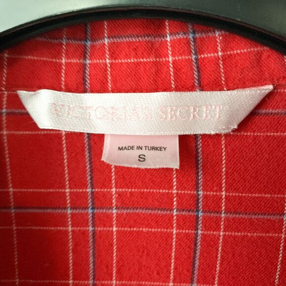 Victoria’s Secret Pajama Top Sz Small Red Plaid Long-Sleeves 100% Cotton Buttons - Picture 9 of 10